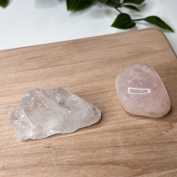 Rose Quartz and Clear Quartz Crystal Bundle - Calming Pocket Crystal Gift Set - Picture 3 of 16